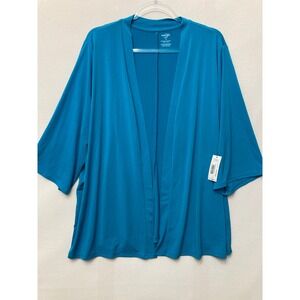 New East 5th Cardigan 1X Blue Open Front 3/4 Sleeve Relaxed Comfy Stretch Knit